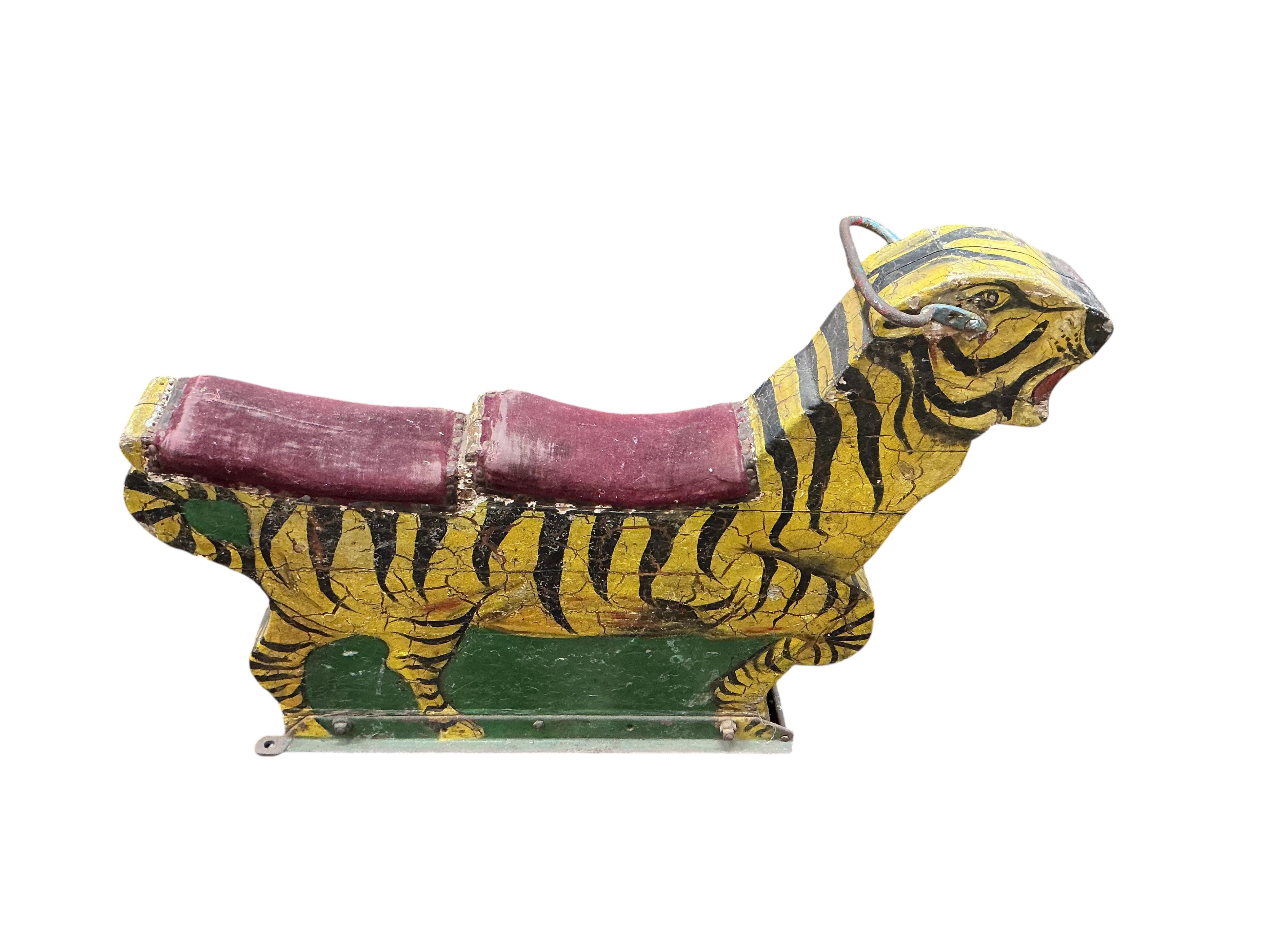 A vintage fairground carousel tiger, length 105cm, height 76cm